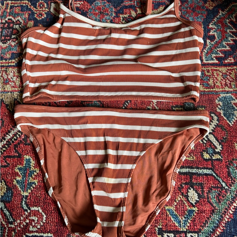 Aerie Brown and White Striped Bikini